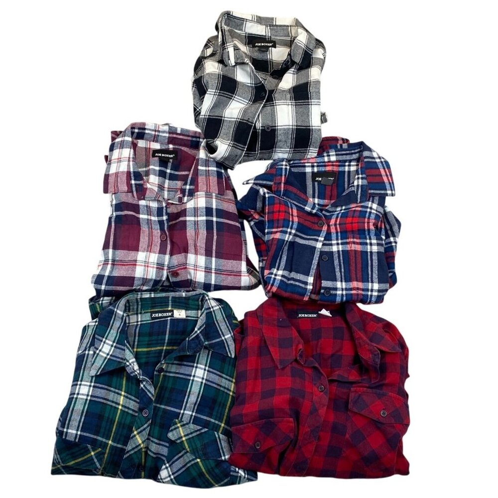 Joe Boxer Mens Shirt Lot of 5 Small Plaid Long Sleeve Flannel Button Up Assorted
